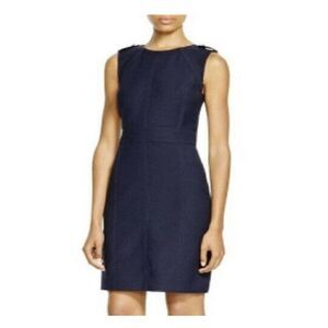 Tory Burch Women’s Wool Blend Evelina Sheath Dress size 14 Navy Blue Gold Detail
